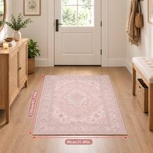 1pc Soft Pink Vintage Floral Pattern Printed Low Pile Carpet, Anti-Slip Anti-Stain Washable, Acetate Bonded Printed Rug Mat, Suitable For Living Room, Entrance, Bedside, Game Room, Home Decor, Room Decoration - Multicolor - View 7