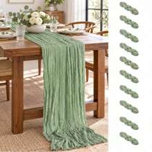 16 Pack Sage Green Cheesecloth Table Runner, Boho Gauze Table Runners, Soft Semi-Sheer Crinkled Cheese Cloth Fabric, Rustic Table Decor For Wedding Reception, Bridal Shower, Baby Shower, Birthday Party, Christmas, Thanksgiving, Banquet,And Decor - Sage Green - View 22