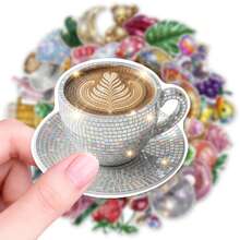 somoving 50pcs Unique Disco Flash Face Fruit And Vegetable Drink Retro Stickers, And Wear-Resistant Material, Suitable For Handbooks, Water Cups, Suitcases, Skateboards, Bicycles, Etc - Multicolor - View 3