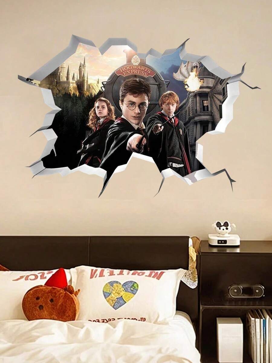 Warner Bros Harry Potter 3D Visual Breaking Wall Poster, 4 Different Cartoon-Style Decorations For Harry Potter's Birthday Party, Photo Booth, Dessert Table Background, Party Poster - Multiple Styles - View 1