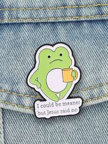 Cute Frog With Coffee Mug Enamel Pin Funny Meme Animal Lapel Badge Metal Brooch For Backpack Jacket Accessory Gift - Green - View 4