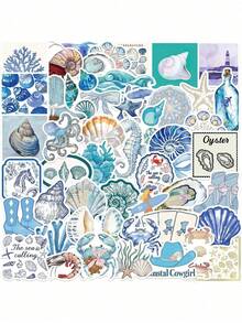 50張夏季海灘主題可愛海洋熱帶貼紙，大容量防水乙烯基貼紙，適用於水瓶、電腦、筆記型電腦、手機、行李箱、筆記本、冰箱假期裝飾貼紙 - 3 - 查看 2