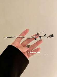 Vintage Rose Hair Stick With Branch Design, Floral Hair Pin For Women's Long Hair, Daily Wear - Multicolor - View 3