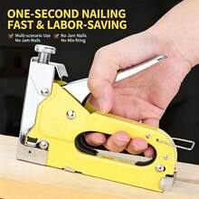 3-In-1 Heavy Duty Manual Staple Gun, Handheld Upholstery Stapler Tacker With Adjustable Force Jam-Free, Ergonomic Non-Slip Grip, No Air Compressor Required, For Woodworking Furniture Repair Picture Frame Carpet Fabric DIY Crafts - Yellow (+600 Nails) - View 3