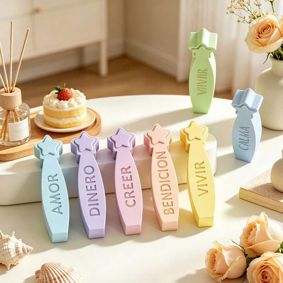 Cetakan Silikon Lilin Berbentuk Bintang Lima untuk Ucapan Selamat, Cetakan Resin Plaster Aromaterapi Huruf Spanyol DIY - Beraneka warna - View 1