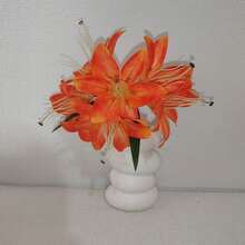 6/1pc 32cm Artificial Shallow Orange Lily Flower, Silk Flower Decor For Home, Wedding, Birthday Party, Dining Table, Garden, Bridal Bouquet, Classroom Decoration - Orange - View 5