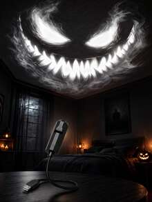 Halloween Ghost Face & Palm Effect Light, 7 Pattern Styles Including Green White Colorful Ghosts And Palm Designs, 360° Rotating USB Lamp With Multiple Pattern Discs For Bedroom Ceiling Decor - Black - View 9