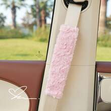 1pc Car Seat Belt Shoulder Pad, Fluffy Rose Design, Non-Slip Plush Seat Belt Protector - A - View 3