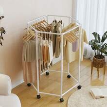 Hexagonal Rotating Clothes Hanger With Wheels, Independent Portable Metal Clothing Display Rack And Storage Rack, Suitable For Storage And Display In Laundry Rooms - White - View 6