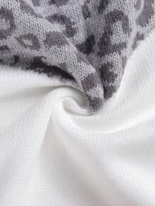 Women's Plus Size Leopard Print V-Neck Long Sleeve Pullover Sweater, Suitable For Autumn/Winter - Grey - View 7