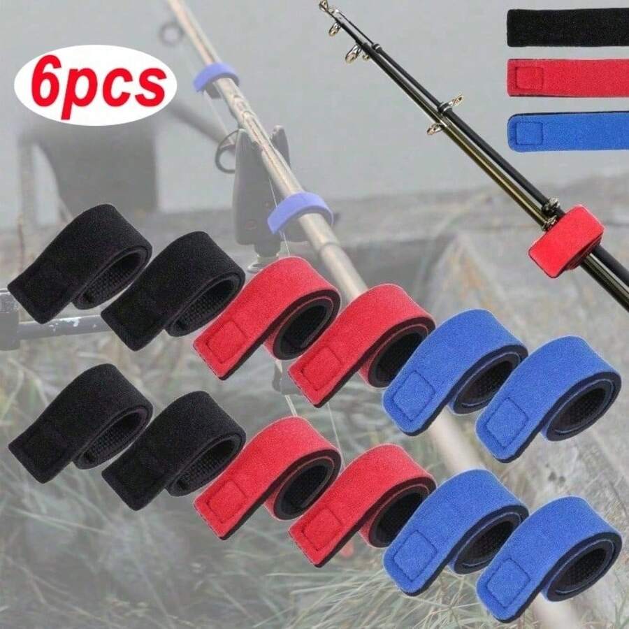 6pcs Elastic Fishing Rod Straps, Easy To Fasten And Reusable - Multicolor - View 1