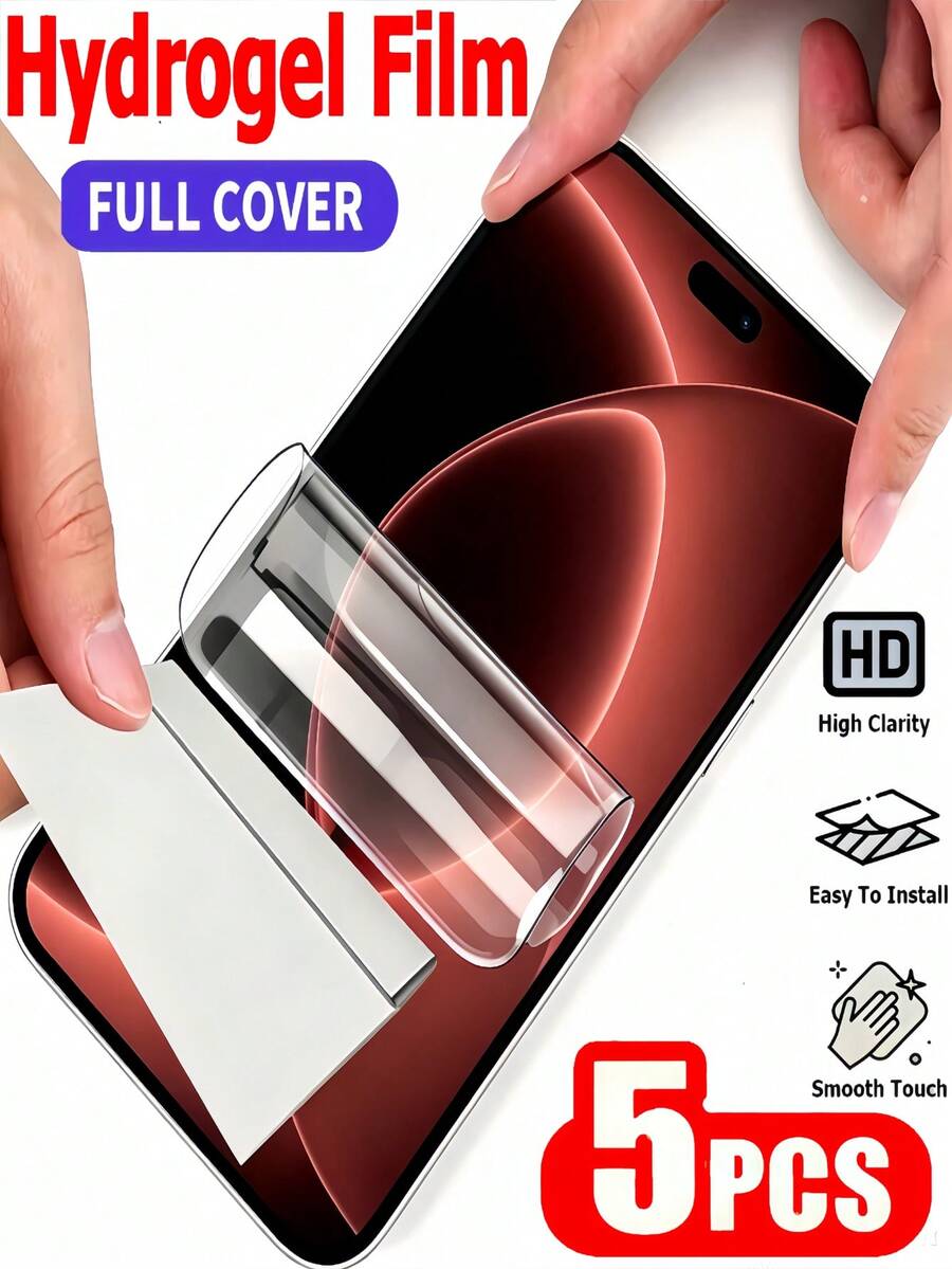 5Pcs HD Hydrogel Film Full Coverage Flexible Mobile Phone Screen Protector Compatible With IPhone 18 Pro Max 17 Pro 16 Plus 15 14 13 12 11 Explosion-Proof Scratch Resistant Naked Protective Film Scratch Automatic Repair Soft Film Non Glass