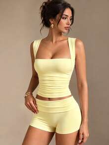 XLLAIS Fashionable Yellow Lapel Casual Vacation Slim Fit Women's Camisole Top, Suitable For All Seasons - Yellow - View 6