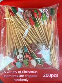 1/10/20/50/100/200pcs Christmas Fruit Picks Set, Includes Santa Claus, Christmas Stocking, Snowflake, Christmas Tree, Lollipop, Reindeer, Gingerbread Man, Suitable For Beverage Decoration Sticks, Cake Forks, Welcome Decoration Sticks, Dessert Table Decoration, Can Add Christmas Atmosphere, Essential Disposable Tableware For Kitchen And Restaurant. Christmas (Random Assortment Of Multiple Patterns) - Multicolor - View 12