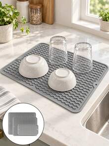 3pcs/1pc Kitchen Silicone Dish Drying Mat, Foldable Dish Drying Mat, Sink Drainer Mat, Non-Slip Drying Mat, Anti-Stain Easy To Clean, Suitable For Kitchen Countertop, Dining Table, Shower Rack, Waterproof, Non-Slip, Heat-Resistant, Coffee Bar Accessories, Cup Mat, Utensil Rack, Essential Home, Restaurant Decor, Halloween, Christmas, Best Gift For Women - Multicolor - View 1