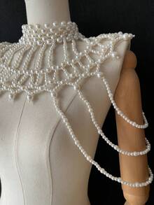 ZHENGHEN 1pc Women's Luxury Pearl Shoulder Chain Shawl, Multi-Strand Pearl Neck & Shoulder Decor, Suitable For Evening Party, Ball & Formal Occasions - White - View 9