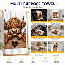 2pcs Highland Cow Pumpkin Maple Leaf Print Kitchen Towels, Plaid Pattern Tea Towels Hand Towels Dish Cloths, Rustic Farmhouse Style Harvest Season Autumn Kitchen Decor Towels, Suitable For Thanksgiving, Autumn Home Decor, Kitchen Restaurant Decoration - Multicolor - View 7