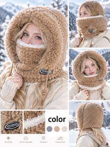 3-In-1 Winter Fleece Balaclava, Warm Knitted Hooded Face Mask Scarf, Windproof Fleece Lined Knit Hat, Suitable For Outdoor Skiing And Cycling - Multicolor - View 4