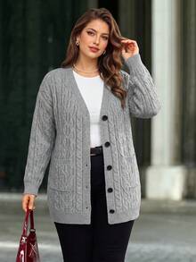2026 New Autumn/Winter Women's Fashion Elegant Casual Commute Versatile Knit Long Cardigan Sweater - Light Grey - View 4