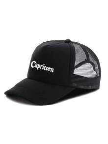 1Pc 12 Zodiac Signs Trucker Hat, Breathable Mesh Back Baseball Cap, Adjustable Snapback Sun Hat, Party Festival Streetwear Accessory,Gift Birthday - Black - View 14