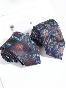 1pc Men's Large Floral Contrast Color Jacquard Casual Business Shirt With Decorative Tie - Multicolor - View 3