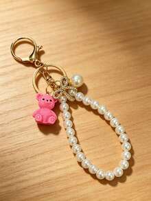 1pc Elegant Faux Pearl Keychain, Creative Bear Key Ring Decorative Accessory, Car Key Holder, Bag Charm, Suitable For Friends, Family, Valentine's Day Gift, Birthday Gift, Holiday Gift, Party Favor - Multicolor - View 3