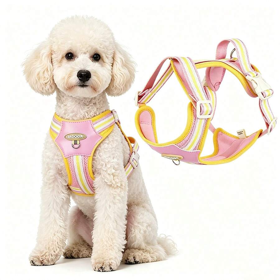 Dog Harness Pet No-Pull Harness With Leash Set, Adjustable Reflective No-Choke Puppy Harness, Suitable For Small And Medium Dogs And Cats Walking Training, Pet Chest Harness Set (Suitable For Schnauzer, French Bulldog, Poodle, Bichon Frise, Papillon, Shiba Inu, Etc.) - Multicolor - View 1