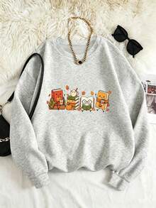 Plus Size Women's Leopard & Starry Sky Print Casual Crew Neck Long Sleeve Sweatshirt - Light Grey - View 3