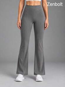 ZenBolt Women's High Waist Patchwork Flare Yoga Pants, Tummy Control Elastic Gym Workout Flare Pants - Grey - View 6