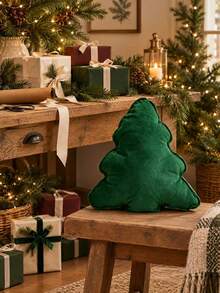 Christmas Tree Shaped Throw Pillow, Deep Green Velvet Textured Cushion, Soft Filled Decorative Pillow, Suitable For Sofa, Bedroom, Christmas Winter Home Decor - Multicolor - View 3