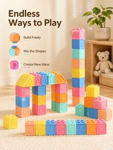 Soft Rubber Building Blocks Educational Cognitive Stacking Toy, Infant Soft Rubber PVC Building Blocks, Stacking Educational Toy, Baby Color Recognition Early Learning Stacking Toy, Squeezable Educational Early Learning Desktop Toy To Develop Baby's Hands-On Cognitive Ability - Multicolor - View 2
