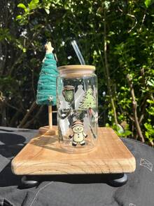 Iced Coffee Snowman Glass Straw Cup, Cute Hat Snowman, Fairy Tale Cottage, Green Christmas Tree And Snowflake, Transparent Heat-Resistant Material, Includes Bamboo Lid And Transparent Straw, Exquisite Details, Full Christmas Ritual - Multicolor - View 7