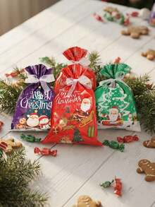 10pcs Christmas Drawstring Gift Bags, Drawstring Closure Design, Convenient For Storing Candies And Small Gifts. Suitable For Christmas Eve Gift Packaging, Can Be Used For Christmas Parties And Home Holiday Decor, Both As Gift Packaging Bags And Christmas Atmosphere Decoration. - Multicolor - View 8