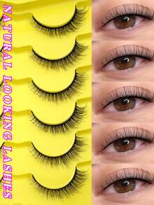 ENCHUW 6 Pairs Lashes Natural Look Eyelashes Extension Fluffy Eyelashes Lashes Extension Tool For Daily Wear - Black - View 1