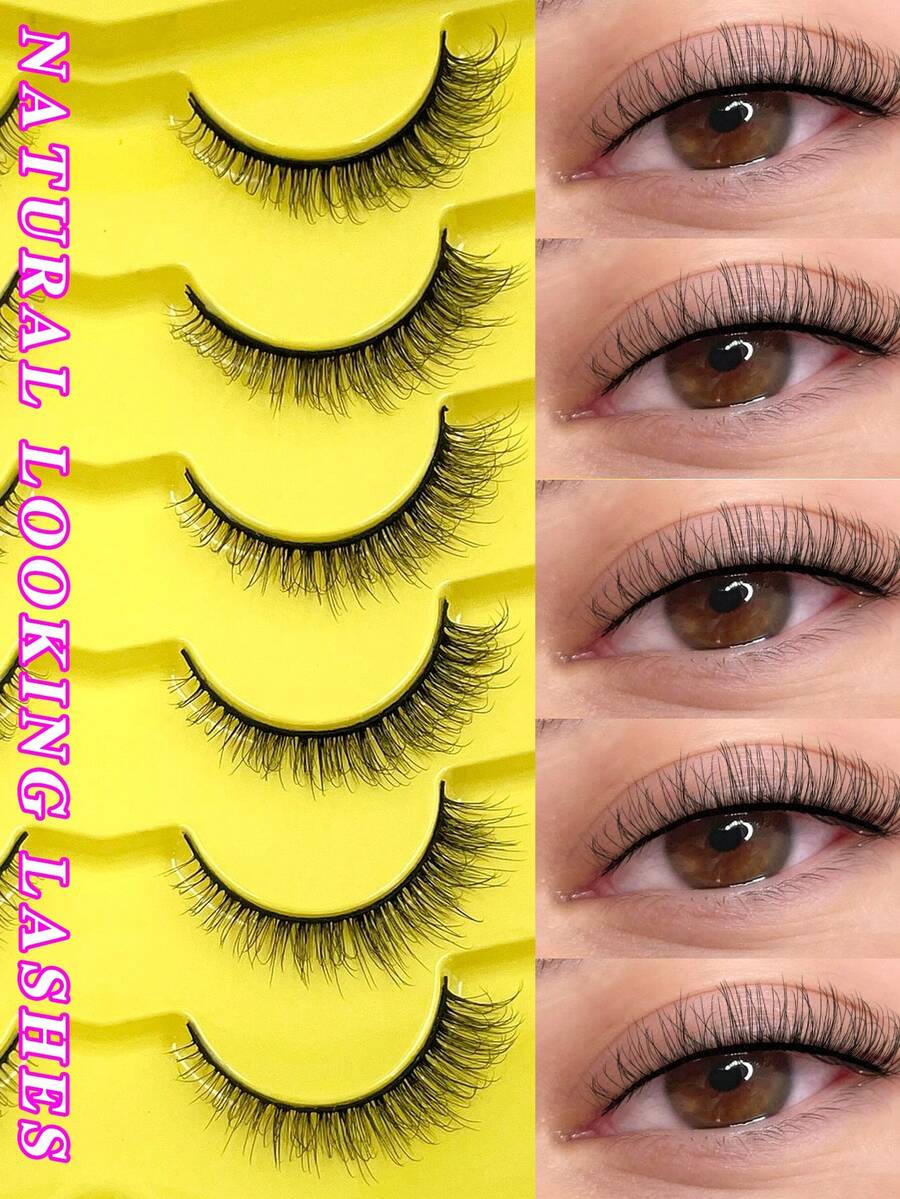 ENCHUW 6 Pairs Lashes Natural Look Eyelashes Extension Fluffy Eyelashes Lashes Extension Tool For Daily Wear - Black - View 1