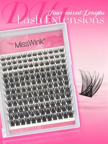 Miss Wink 144簇超濃密豐盈捲翹假睫毛，8-16mm混長 0.07mm C/D捲度，自然放大眼眸的濃密貓眼睫毛，易佩戴，適合DIY卡通睫毛組合，理想用於日常妝容或外出度假活動，禮盒組 - 黑色 - 查看 8