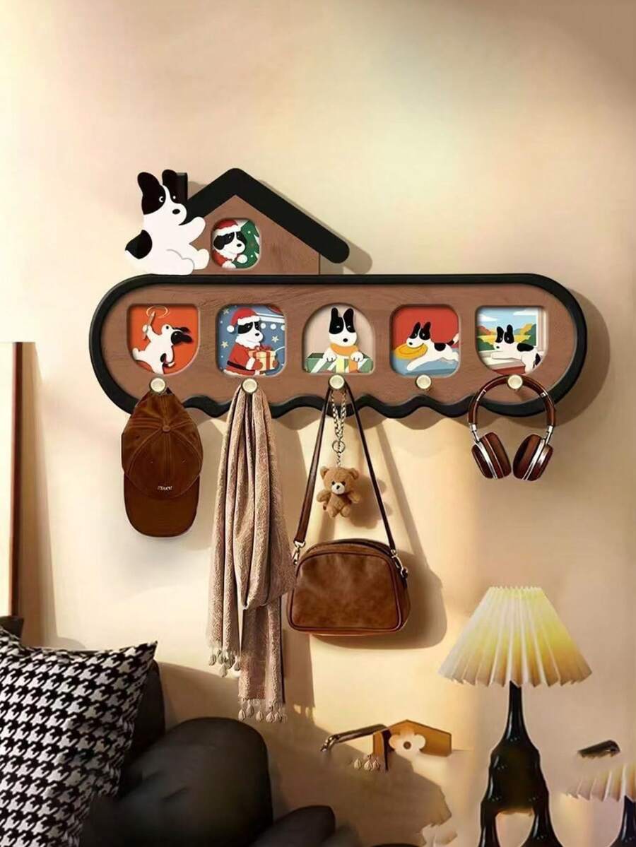 1pc Vintage Cat Pegboard Key Holder Hook, Chinese Style Decorative Wall Rack, Perforated Entryway Door, Living Room, Bedroom - Multicolor - View 1