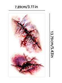 2Sheets Random Style Of Red Y2K Boy And Girl Halloween Scar Tattoo Stickers, Temporary Tattoos, Waterproof And Sweatproof, Simple And Easy To Use - Red - View 10