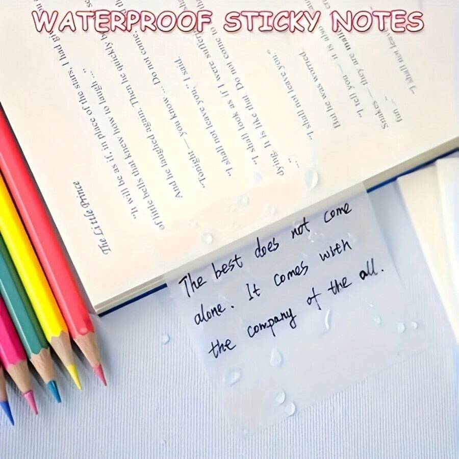 2 Packs 100 Sheets Transparent Waterproof Sticky Notes, 2.99x2.99 Inch Square Self-Adhesive Notebook, Suitable For Journaling And Book Annotation, Perfect For School And Office Organization - Transparent Label - View 1