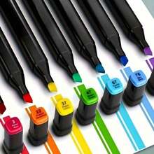 12/120 Colors Dual-Tip Artist Alcohol Marker Set With Portable Case - Perfect For Coloring, Painting, Sketching, Card Making And Illustration - Ideal For Adults - A - View 1