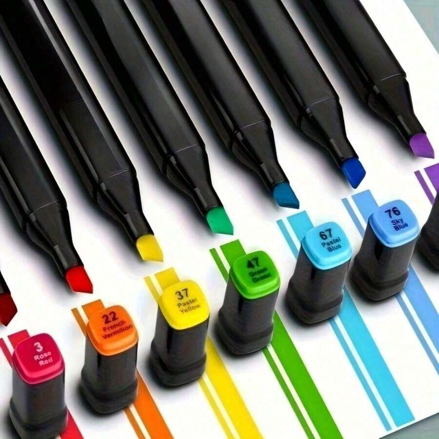 12/120 Colors Dual-Tip Artist Alcohol Marker Set With Portable Case - Perfect For Coloring, Painting, Sketching, Card Making And Illustration - Ideal For Adults - A - View 1