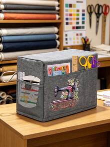 Household Sewing Machine Dust Protective Cover, Fabric Sewing Machine Dust Cover, Gray Printed Fabric Sewing Machine Dust Protective Cover, With Mesh Storage Pocket, Side Carrying Rope For Easy Access, Foldable Home Sewing Machine Dust Cover, Fits Most Sewing Machines, Sewing Accessories Storage Bag, Can Store Needles, Bobbins, Scissors And Other Small Tools, Home Sewing Workstation Dust Protection Product, Gift For Family, Friends, Mother, Craft Enthusiasts, Birthday Gift, Holiday Gift, Anniversary Gift, Christmas - Multicolor - View 1