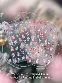 2 Styles Pink Tone Christmas Tree Snowflake Rabbit Bow Decorative Stickers, Christmas Decoration Scene, Suitable For Camera Earphone Case Cup Fragrance Container Tablet Phone, Rich Surface Design For Various Items - Decorative Stickers - View 5