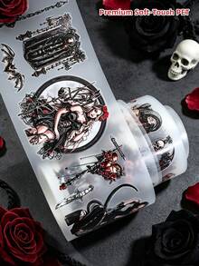 4 Rolls/Box Pre-Cut Dark Gothic Halloween Themed Washi Tape Set, Matte PET Sticker Rolls, Scrapbooking DIY Manual Craft Materials - Raven Night - View 6