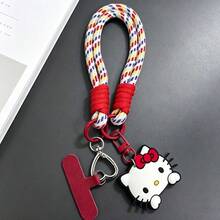 Hasbro 1PC Black And Pink Hello Kitty Phone Short Lanyard, Sanrio Hello Kitty Charm, Hand-Woven Adjustable Wrist Lanyard With Phone Spacer Keychain, Keychain Bag Hanger Anti-Lost Accessory For Car Enthusiasts - Multi-color - View 7