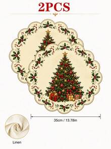 Christmas Placemats, Vintage Christmas Tree, Gift Box, Holly Wreath And Candy Cane Printed Placemats, Suitable For Christmas Dinner, Afternoon Tea, Dessert Display, Kitchen Table And Holiday Party Decoration - Multicolor - View 10