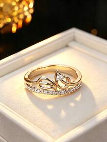 1pc Women's Luxury Hollow Wrapped Ring, Cubic Zirconia Inlaid Design Ring, Versatile Accessory For Daily Commute - Ring - View 3