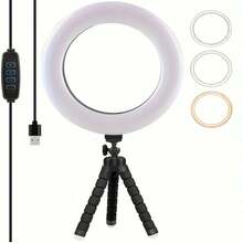 Adjustable 3-Mode 10-Level Brightness LED Ring Light With USB Power Supply And Flexible Foam Bracket, Suitable For Smartphones And Cameras - Black - View 1
