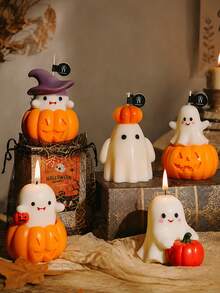 Halloween Scented Candle Set Pumpkin Ghost Candle Cute Cartoon Style Halloween Home Room Decor,Autumn Decor,Halloween Party Gifts For Women Smokeless Cozy Spooky‑Fun Decor Available In 1/2/4 Packs With Halloween Gift Bag - Pumpkin Ghost - View 3