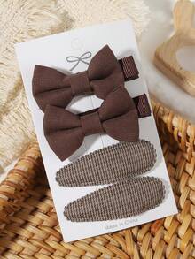 4pcs Macaron Solid Color Bow & Plaid Water Drop Clips, INS Style Side Bang Hair Accessories For Girls - Mixed color - View 16